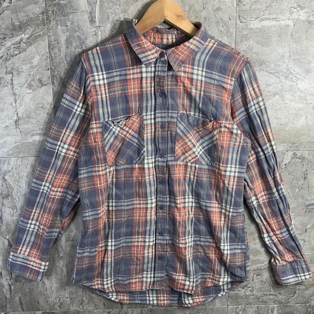 Vintage Mudd blue & peach plaid button-up shirt Woman's  Size L outdoors